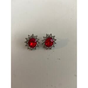 Oval Red Rhinestone Earrings - New and Stylish!